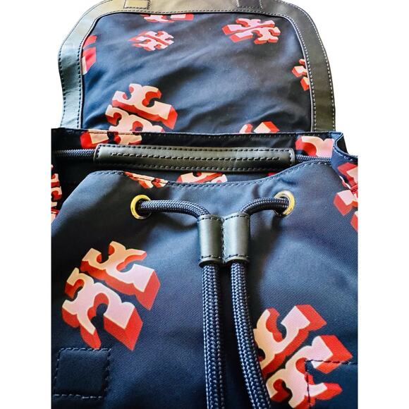 Tory Burch Nylon Logo Backpack – Navy & Red Print NWOT - Picture 4 of 8